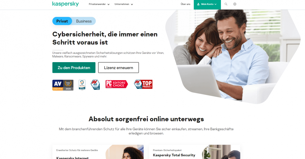 Screenshot Webseite www.kaspersky.de